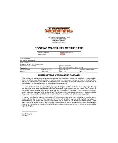 Contractor Warranty Letter Sample