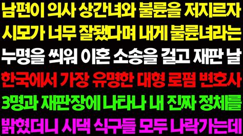 실화사연 남편이 의사 상간녀와 불륜을 저지르자 시모가 너무 잘 됐다며 내게 상간녀라는 누명을 씌어 이혼 소송을 거는데