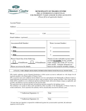 Fillable Online Pre Authorized Payment Plan Application Form City Of