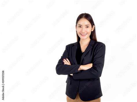 A pretty young Asian business woman in black suit. Stock Photo | Adobe ...