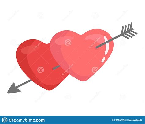 Two Red Heart Pierced With Arrow Love And Valentine S Day Concept