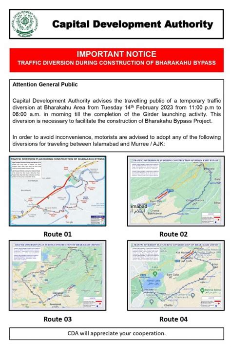 Islamabad Traffic Plan For Construction Of Bharakahu Bypass Incpak