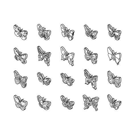 Butterfly Summer Spring Insect Isometric Icons Set Vector