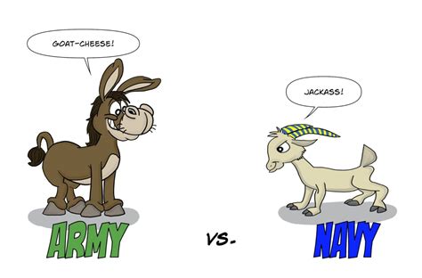 Two Cartoon Donkeys With Speech Bubbles Saying Goat Cheese And Army