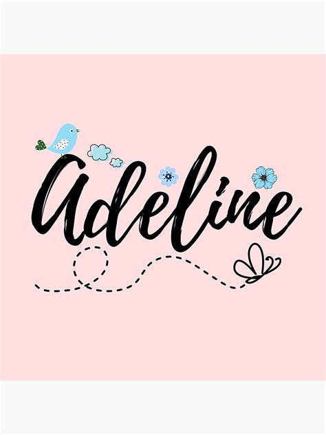 Adeline Name Baby Child Girl Pretty Flowers Name Design Pink Blue