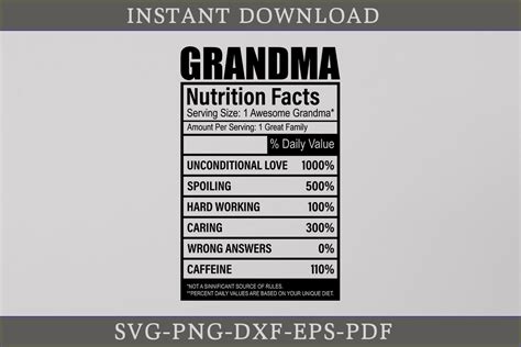 Grandma Nutrition Facts Svg Cutting File Graphic By Craftdesign