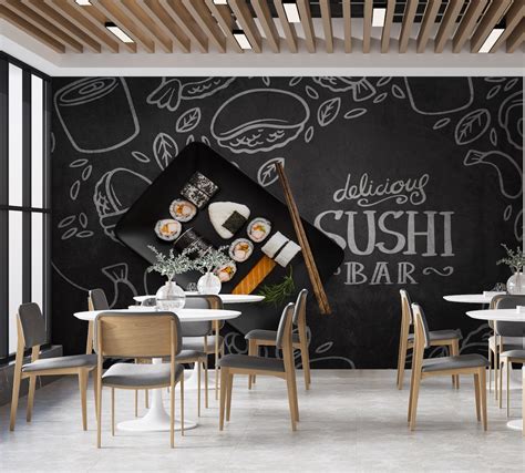 Sushi Restaurant Wall Graphics Peel And Stick Wallpaper For Sushi