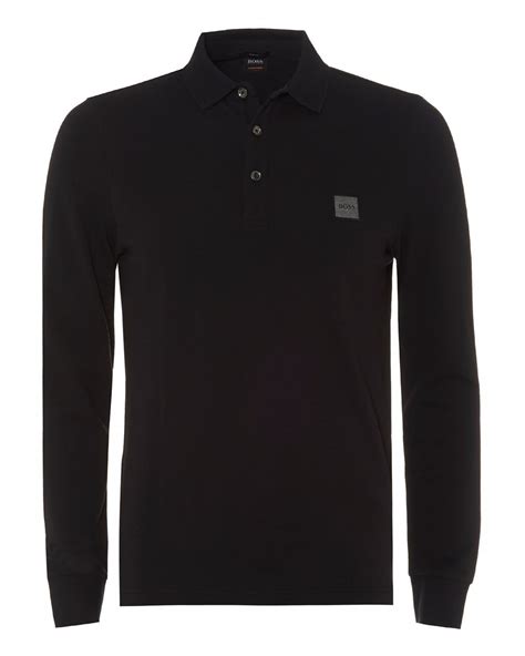 Boss Casual Mens Passerby Black Long Sleeved Polo Shirt