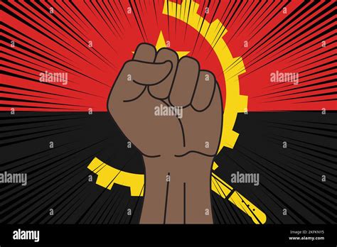 Human Fist Clenched Symbol On Flag Of Angola Background Power And