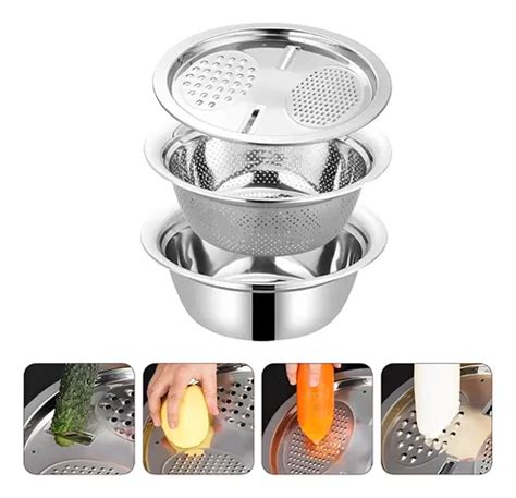 Rallador Escurridor Bowl Acero Inoxidable Multifuncional MercadoLibre