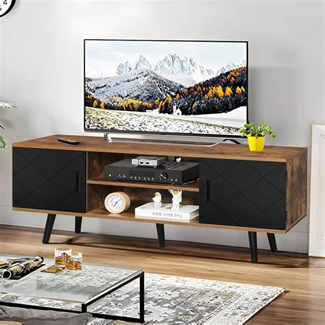 Iwell TV Stand for 55 inch TV, TV Console, Entertainment Center with 2 Cabinets & Open Shelf ...