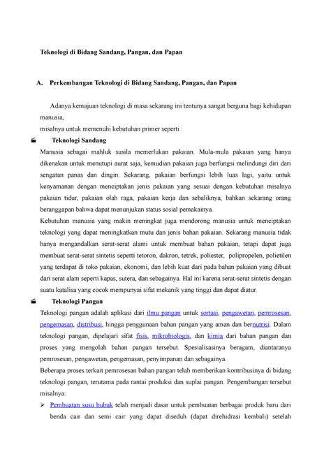 Perkembangan Teknologi Di Bidang Sandang Pangan Dan Papan Teknologi
