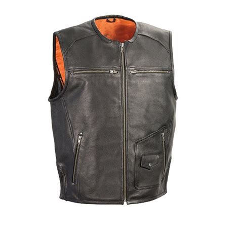 Men S Casual Black Vest Sleeveless Real Cowskin Leather Multi Pockets