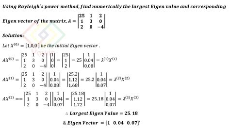 Using Rayleigh S Power Method Find Numerically The Largest Eigen Value