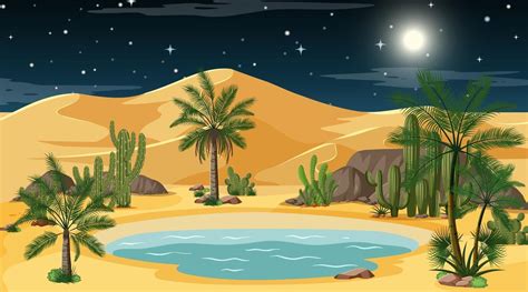 Desert forest landscape at night scene with oasis 2698262 Vector Art at Vecteezy