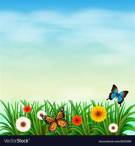 A flower garden with butterflies Royalty Free Vector Image