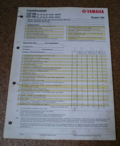 Inspection Form Yamaha Yzf R6 Type RJ031 RJ032 H N Year 1999 EBay