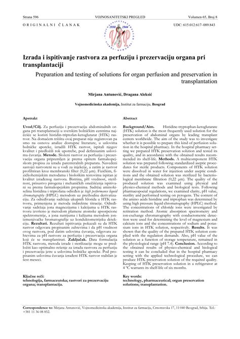 PDF Preparation And Testing Of Solutions For Organ Perfusion And