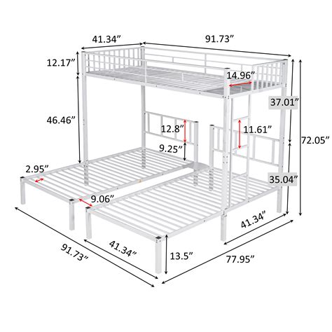 Sesslife Twin Size Metal Triple Bunk Bed Twin Over Twin Triple Bunk Bed Can Be Separated Into 3