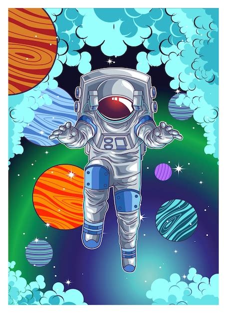 Astronauta En La IlustraciÓn Del Espacio Vector Premium