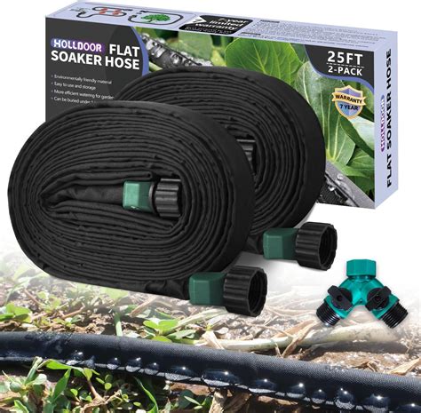 2 Pack Flat Soaker Hose 25 Ft For Garden Beds With Garden Hose Splitter Garden