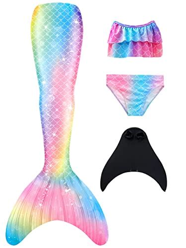 DNFUN Meerjungfrauenflosse Mädchen Meerjungfrauenschwanz zum Schwimmen mit Bikini mit