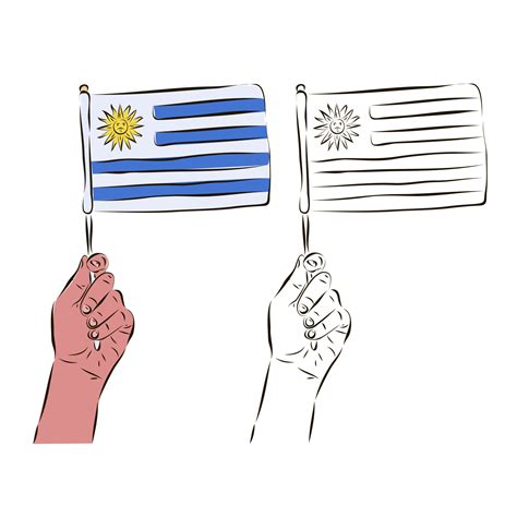 The flag of Uruguay in the hand of a man in color and black and white ...