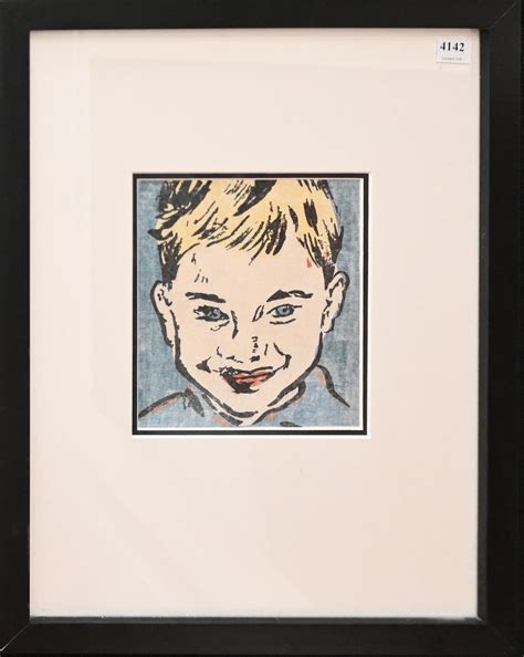 Bid Now: DAVID BROMLEY, BOY FACE, SCREENPRINT ON FABRIC, UNSIGNED, 18.5