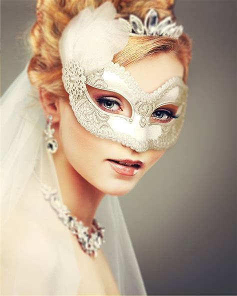 White Embroidery Masquerade Mask With Feathers White Lace Venetian Mask