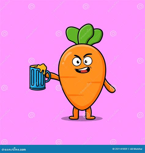 Carrot Cartoon Mascot Character With Beer Glass Stock Vector Illustration Of Drawing Design