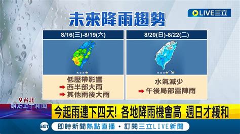 今起雨連下四天 對流雲系蓋滿北台灣 氣象局新竹以北要注意短延時強降雨 各地降雨機會高週日才會緩和｜記者 蔡駿琪 江柏緯 甘涵仁