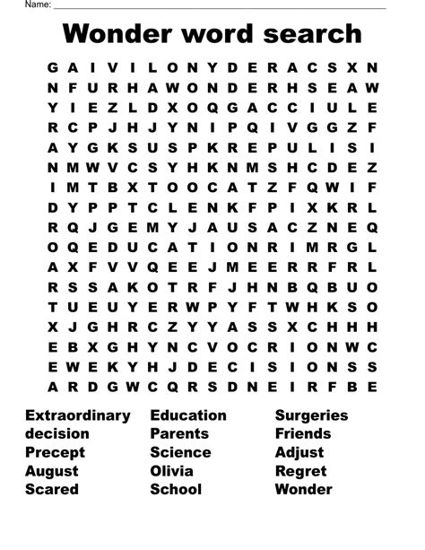 Free Printable Wonder Word Search