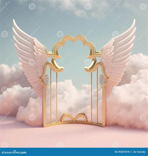 Golden Angel Wings in the Sky with Clouds, 3d Render Stock Illustration ...