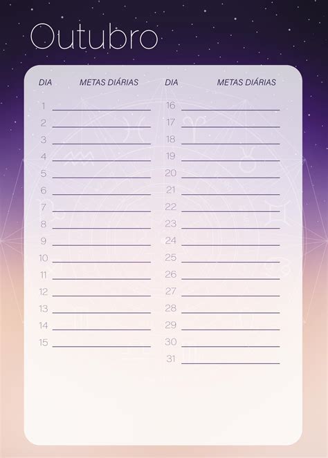 Planner Signos Metas Diarias Outubro Fazendo A Nossa Festa