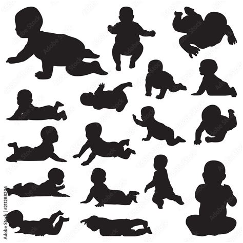 Baby Crawling Cute Black Silhouette Set Stock Vector | Adobe Stock