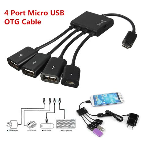 Leory 4 Port Micro Usb Power Charging Otg Hub Cable Connector Spliter