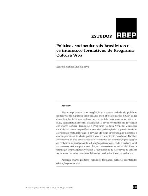 Pdf Estudos Rbep Pol Ticas Socioculturais Brasileiras E Os Nas