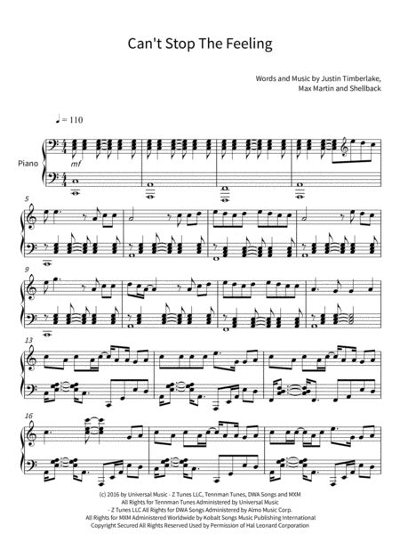 Can T Stop The Feeling From TROLLS Arr Soundnotation By Justin