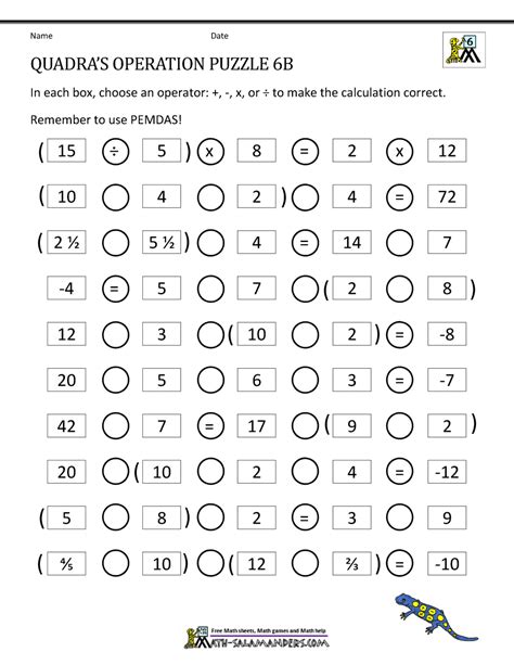 6th Grade Math Puzzles