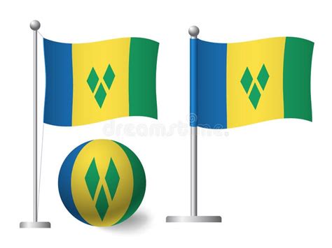 Saint Vincent And The Grenadines Flag On Pole And Ball Icon Stock