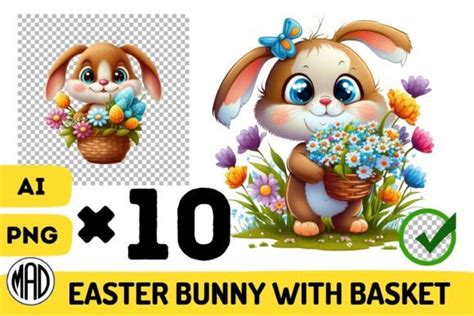 Easter Bunny & Basket Clipart PNG & AI Graphic by Marina Art Design ...