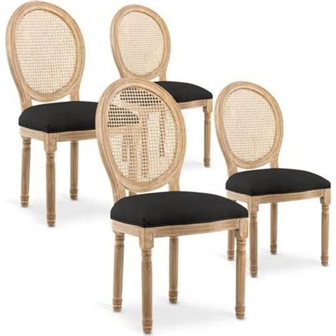 Chaises M Daillon Louis Xvi Cannage Rotin Tissu Noir Lot De