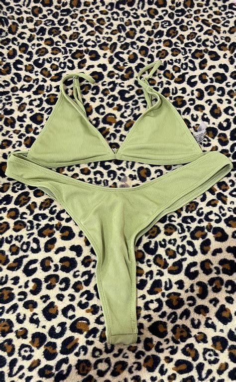 Plain Triangle Thong Bikini Swimsuit Women S Fashion Swimwear Bikinis Swimsuits On Carousell