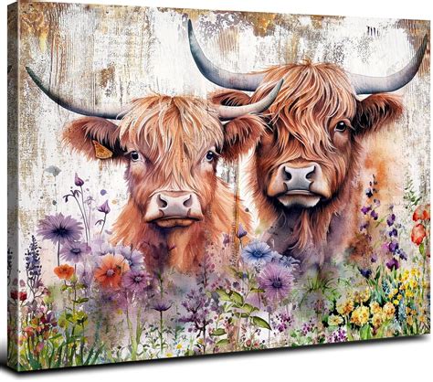 AXXPosters Cow Pictures Wall Decor Farmhouse Highland Cow Bathroom Art