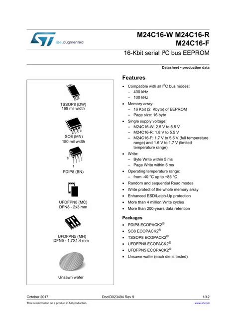 Pdf Kbit Serial I C Bus Eeprom Stmicroelectronics This Is