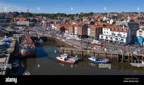 Aerial view of Whitby harbor on the North Yorkshire coast in the United Kingdom Stock Photo - Alamy