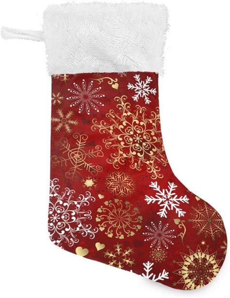 Wellsay Christmas Stockings 17 Inch Red Gold White Snowflake Christmas