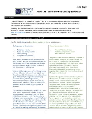 Fillable Online Customer Relationship Summary Form Crs Fax Email