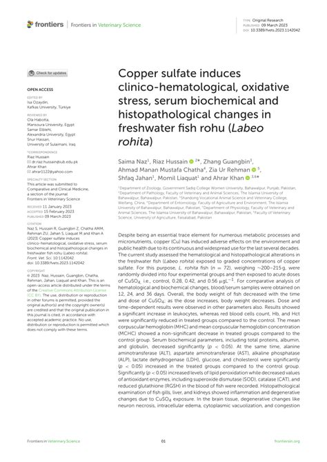 Pdf Copper Sulfate Induces Clinico Hematological Oxidative Stress