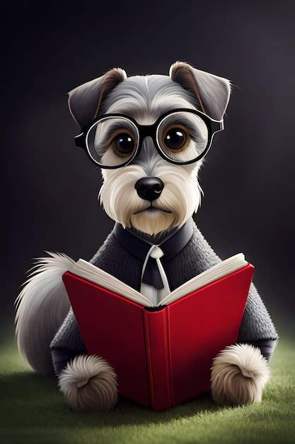 Un Perro Con Gafas Leyendo Un Libro Foto Premium